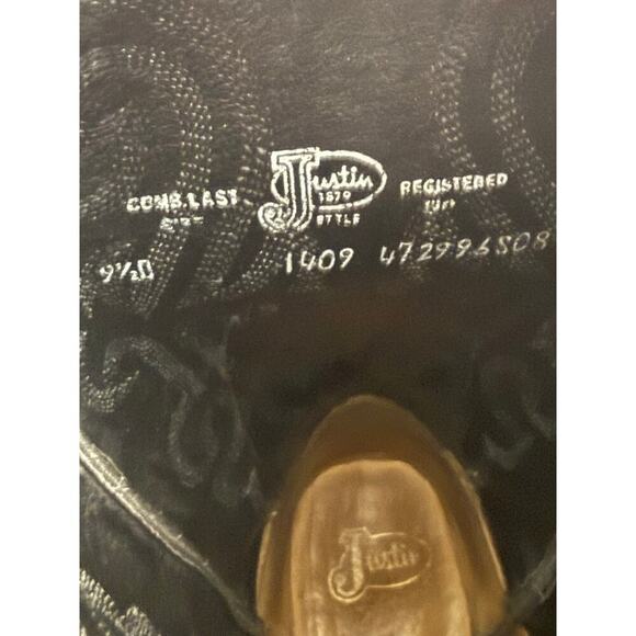 JUSTIN Black Leather Western Cowboy Boots Men size 9.5 D Vintage